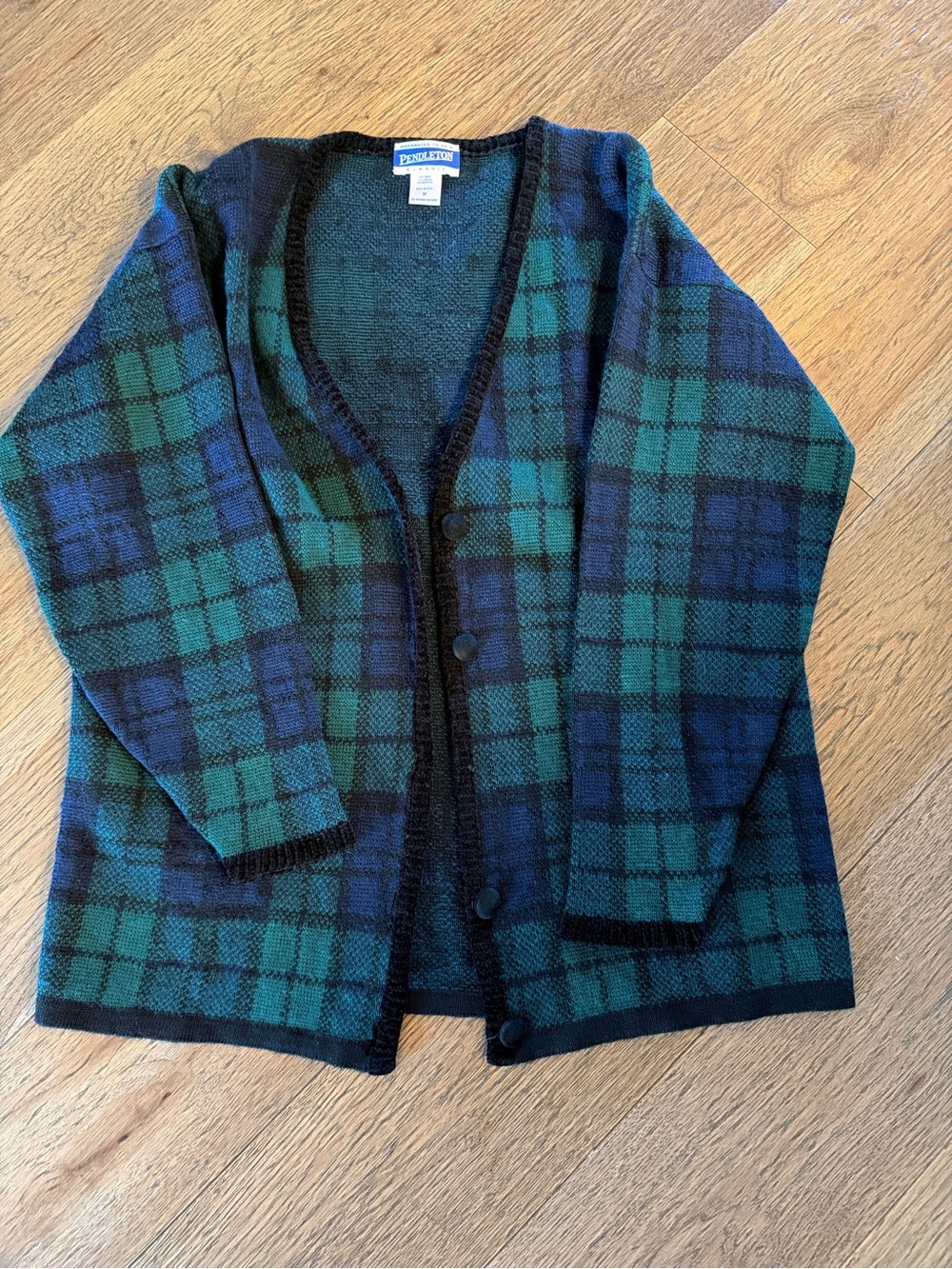 Pendleton Green & Navy Plaid Wool Cardigan Sweater